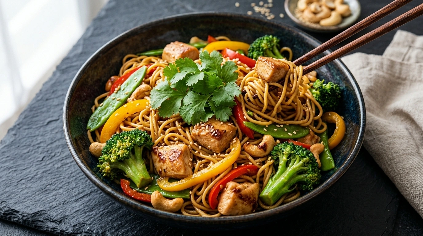 Snabb Kycklingwok med nudlar